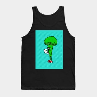 YAY! BROCCOLI BOY Against Blue Diagonal Stripe Background Tank Top